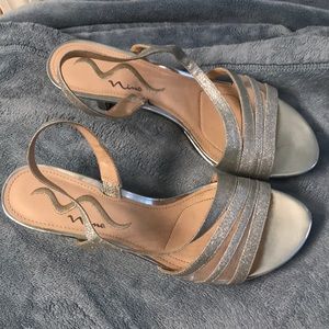 Nina silver sparkly sling back heels